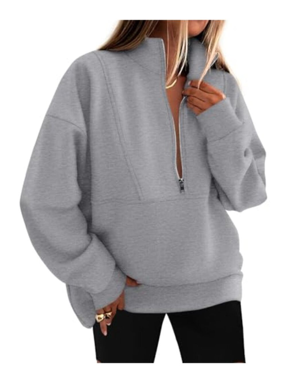 KIRUNDO Half Zip Sweatshirt Cotton Blend Fleece Lined Mock Neck Oversized